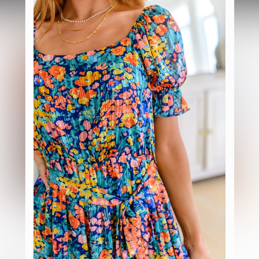 Hailey & Co Cottage Core Feminine Spring Secret Floral Blue Mini Dress Woman’s L - Picture 4 of 9